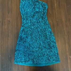 Sherri Hill Teal Sequin Dress